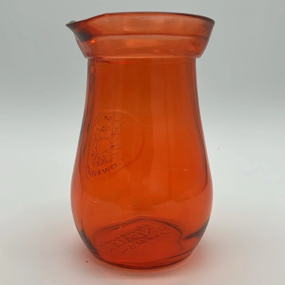 Vintage Kendall Farms Orange Glass Family Flower Farm 6